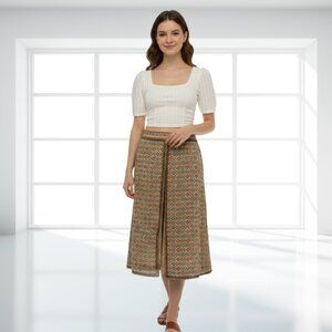 Intriguing Threads Vintage-Inspired Geometric Pleated Midi Skirt Sz 6 Lined Boho